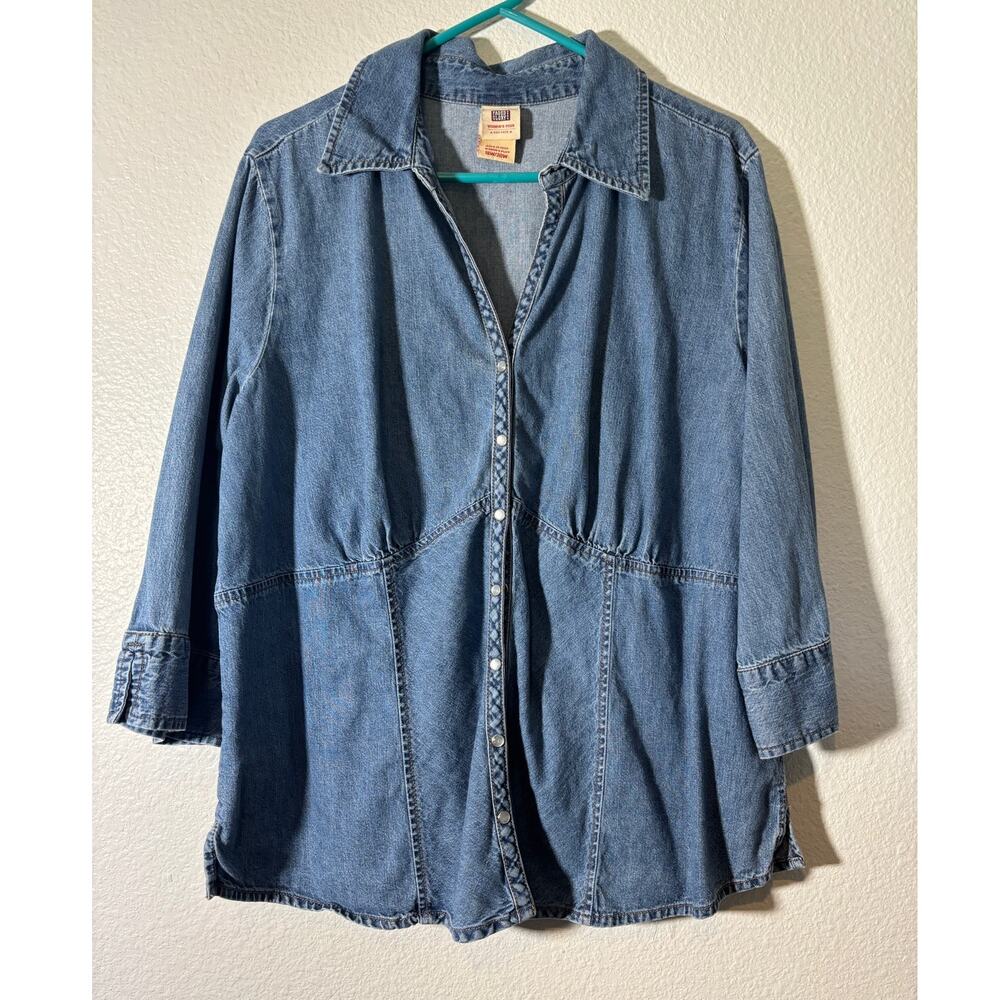 Faded Glory Women Denim Shirt Size 18/20W Vintage Y2K Pearl Snap Button-Front
